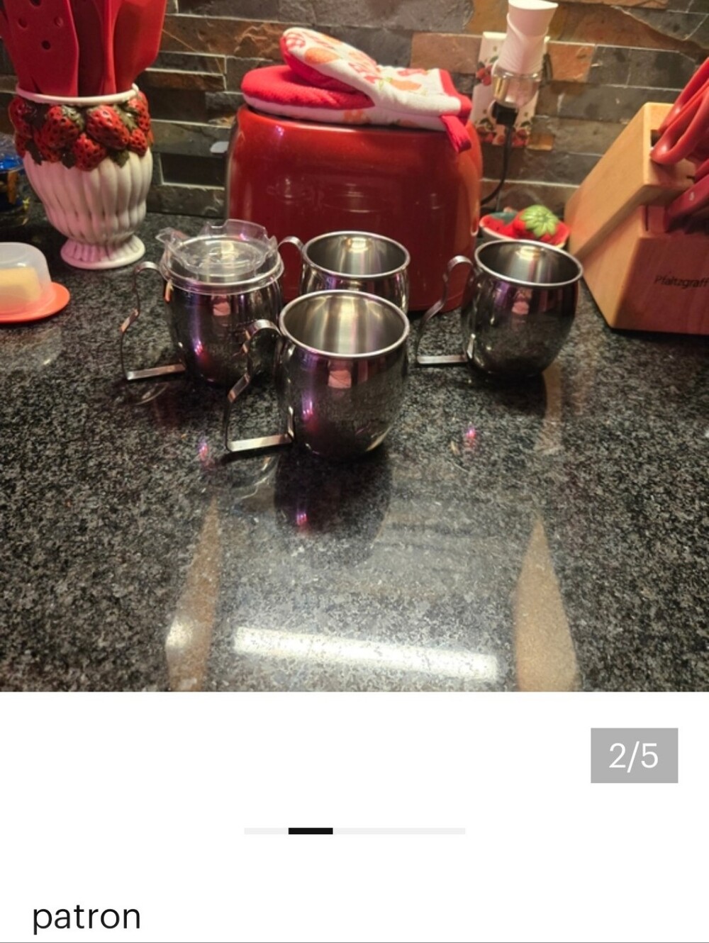 Silver Patron Moscow Mule Mugs 4" Barware Set Of 4